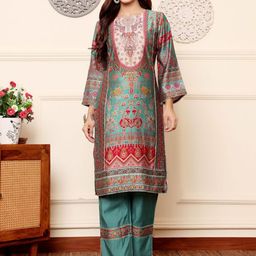 Varanga Ethnic Motifs Printed Chanderi Silk Tunic With Trousers-picture-48