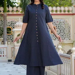 IKRASS Striped Printed Mandarin Collar A-Line Kurta with Trousers-picture-23