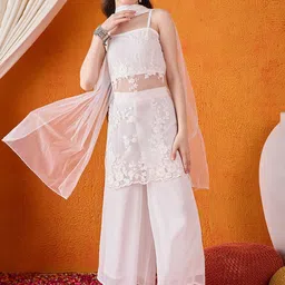 Cherry & Jerry Girls Embroidered High Slit Top with Sharara & With Dupatta-picture-13