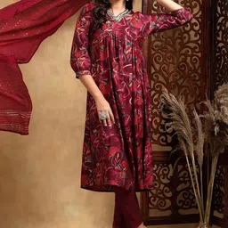 Bani Women Floral Printed Embroidered Pleated Kurta with Trousers & Dupatta-picture-23