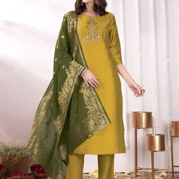Anouk Mauve Floral Yoke Design Thread Work Straight Kurta With Trousers & Dupatta-picture-38