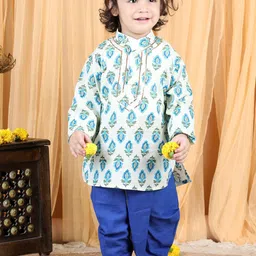 kidcetra Boys White Floral Printed Pure Cotton Kurta with Dhoti Pants-picture-14