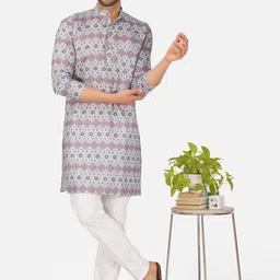 BASE 41 Ethnic Motifs Printed Mandarin Collar Long Sleeves Regular Kurta With Pyjamas-image-12