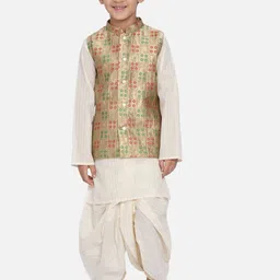 Little Bansi Boys Beige Striped Gotta Patti Kurta with Dhoti Pants-picture-10