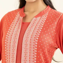 KEIKO Geometric Woven Design Mandarin Collar Acrylic Straight Kurta with Trousers image 2