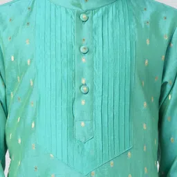 sangria YK Boys Ethnic Motifs Woven Design Mandarin Collar Chanderi Cotton Kurta With Trouser image 5