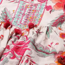 Biba Girls Floral Printed Pure Cotton Straight Kurta With Sharara & Dupatta image 2