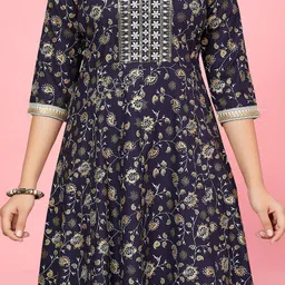 BAESD Girls Floral Printed Thread Work Pure Cotton A-Line Kurta With Leggings image 3