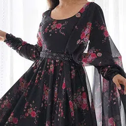 Krunal Raiyani Floral Printed Fit & Flare Maxi Ethnic Dresses With Dupatta image 2