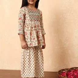 Readiprint Fashions Girls Floral Printed Pleated Mirror Work Pure Silk Kurti With Sharara image 2