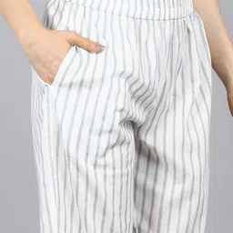 AHIKA Women Blue & White Floral Printed Pure Cotton Kurta With Trousers & Dupatta image 3