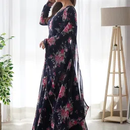 Raiyani Enterprise Floral Printed Fit & Flare Maxi Ethnic Dresses With Dupatta image 4