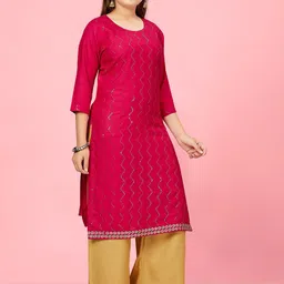 BAESD Girls Chevron Embroidered Sequinned Pure Cotton Kurta With Palazzos image 5