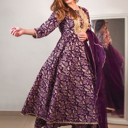 Janasya Gotta Floral Printed Anarkali Cotton Kurta with Palazzo & Dupatta-picture-47