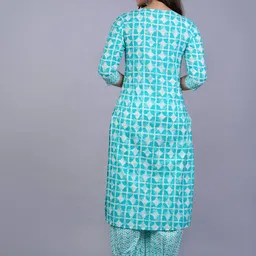 KALINI Women Sea Green Printed Sequinned Pure Cotton Kurta with Pyjamas & With Dupatta image 4