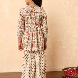 Readiprint Fashions Girls Floral Printed Pleated Mirror Work Pure Silk Kurti With Sharara image 3