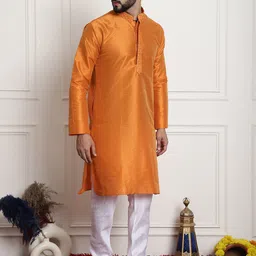 Armaan Ethnic Mandarin Collar Thread Work Detailed Pure Silk Straight Kurta With Churidar image 4