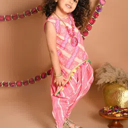 LIL PITAARA Girls Orange Floral Printed Gotta Patti Pure Cotton Kurti with Dhoti Pants image 2
