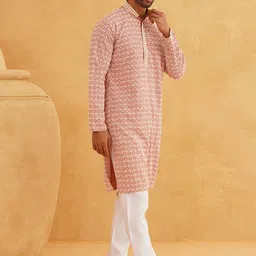 SOJANYA Geometric Embroidered Mandarin Collar Thread Work Pure Cotton Kurta With Churidar image 3
