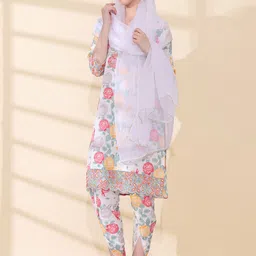 Anouk Floral Printed Thread Work V-Neck Kurta With Dhoti Pants & Dupatta-picture-27