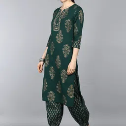 AHIKA Women Green Ethnic Motifs Printed Layered Pure Cotton Kurta with Salwar & Dupatta image 4