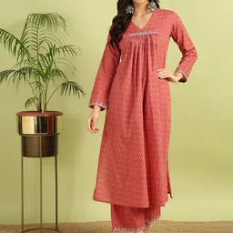 HERE&NOW Women Striped Regular Kurta with Palazzos image 4