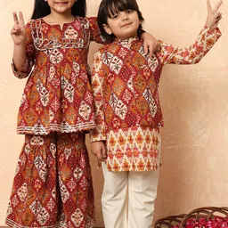 Readiprint Fashions Girls Floral Printed Empire Gotta Patti Pure Cotton Kurti with Sharara-picture-1