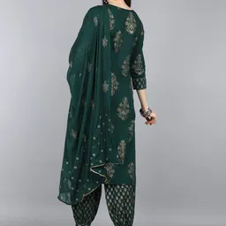 AHIKA Women Green Ethnic Motifs Printed Layered Pure Cotton Kurta with Salwar & Dupatta image 2