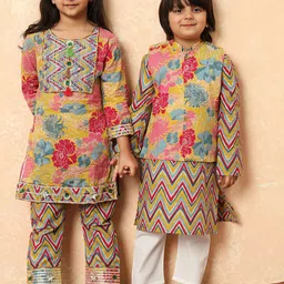 Readiprint Fashions Girls Floral Printed Sequinned Pure Cotton Straight Kurta With Pyjamas-picture-31
