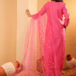 Varanga Ethnic Motifs Embroidered Sequinned Chanderi Silk Kurta with Trousers And Dupatta image 4