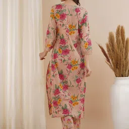 FASHOR Floral Printed Pure Cotton Straight Kurta With Trousers image 4