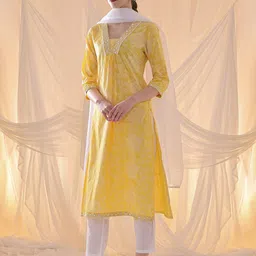 Anouk Square Neck Floral Printed Pure Cotton Kurta with Trousers & Dupatta-picture-11