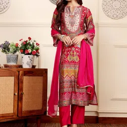 Varanga Ethnic Motifs Printed Gotta Patti Chanderi Silk Kurta With Trousers And Dupatta image 2