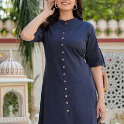 IKRASS Striped Printed Mandarin Collar A-Line Kurta with Trousers image 5