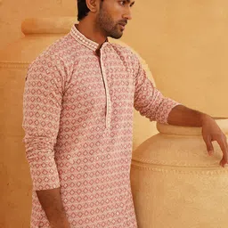 SOJANYA Geometric Embroidered Mandarin Collar Thread Work Pure Cotton Kurta With Churidar image 5