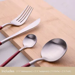 yelona Premium Silver Dinnerware Set Includes Dinner Knife/Fork/Spoon With Red Handle Stainless Steel Cutlery Set image 2