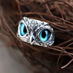 UNIVERSITY TRENDZ Silver-Plated Blue Stone-Studded Owl Adjustable Finger Ring-picture-35