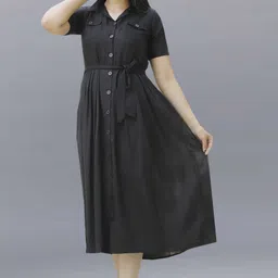 fancify Women Shirt Black Below Knee Dress-picture-21