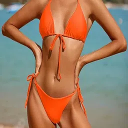 verma creation Woven Women Bikini Orange Swimsuit image 3