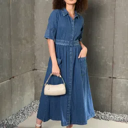 sassafras Women A-line Blue Maxi/Full Length Dress image 2