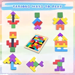 wudly Wooden Russian Blocks Puzzles For Kids Tetris Puzzle Tangram Jigsaw Intelligence image 3