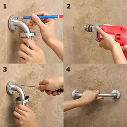 garbnoire Wall Mounted Stainless Steel Grab Bar for Bathroom & Bathtub Safety Hand Support Rail Matt Finish - Balance Handle - Towel Bar 8 Inch Pack of 2 Shower Grab Bar image 4