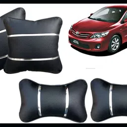 peeps store Black, Silver Leatherite Car Pillow Cushion for Toyota image 1