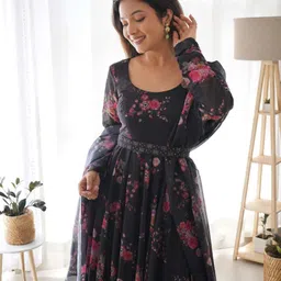 raiyani enterprise Women Fit and Flare Black Maxi/Full Length Dress-picture-38