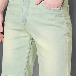 provogue Solid Men Green Denim Shorts image 5