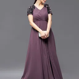 Miss Chase Mauve Embellished Raglan Sleeves Sequinned Detail Maxi Dress image 5