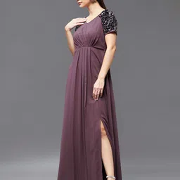 Miss Chase Mauve Embellished Raglan Sleeves Sequinned Detail Maxi Dress image 3