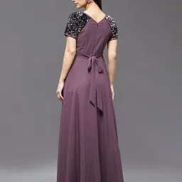 Miss Chase Mauve Embellished Raglan Sleeves Sequinned Detail Maxi Dress image 4