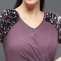 Miss Chase Mauve Embellished Raglan Sleeves Sequinned Detail Maxi Dress image 2