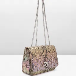 Lino Perros Snake Skin Textured Sling Bag with Quilted Detail image 2